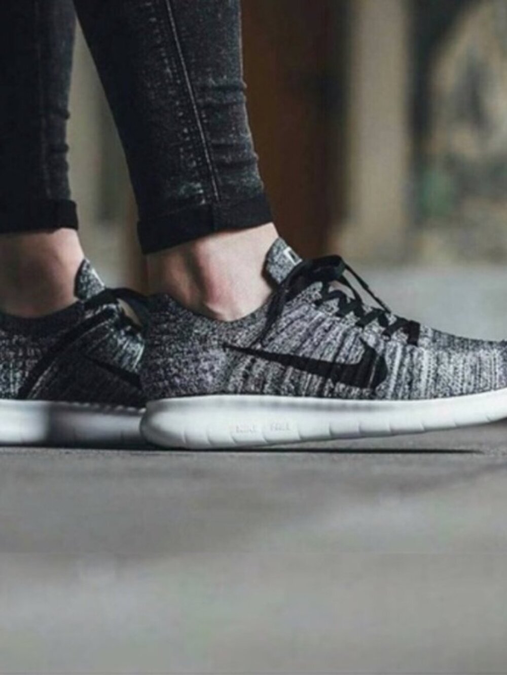 NIKE Free RN Flyknit Running Shoes"Oreo" Gray/White/Black Youth 5.5/W Size 7
